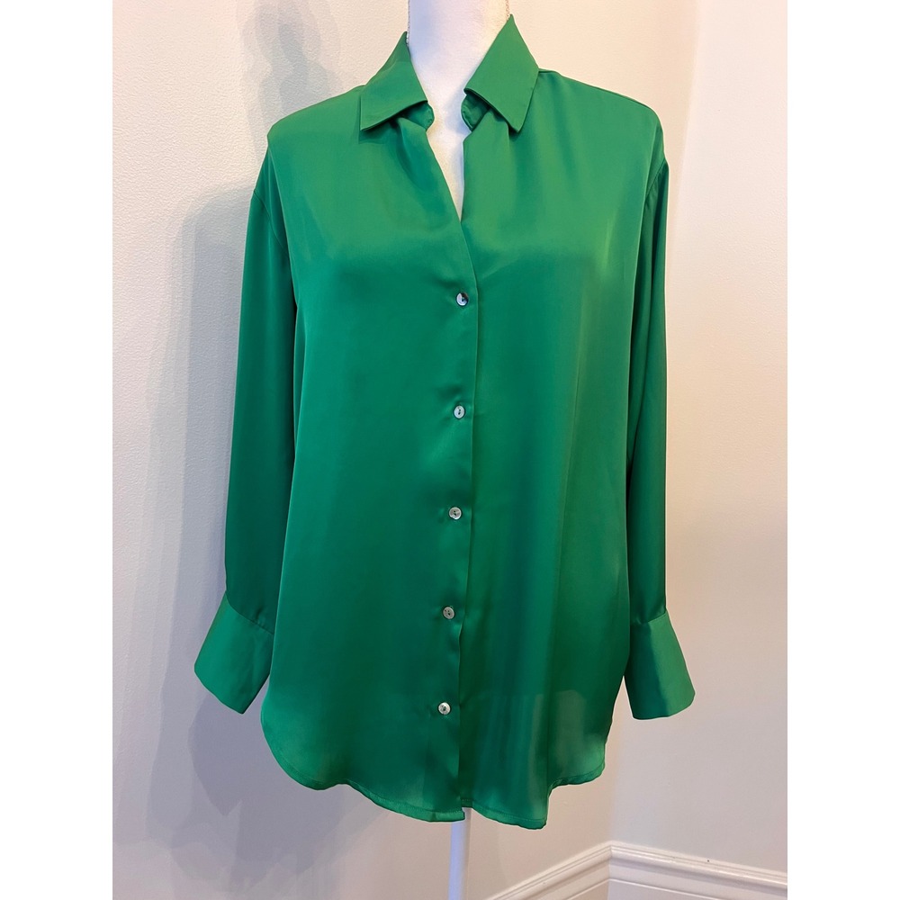 Commence Kelly Green Long Sleeve silky blouse size small